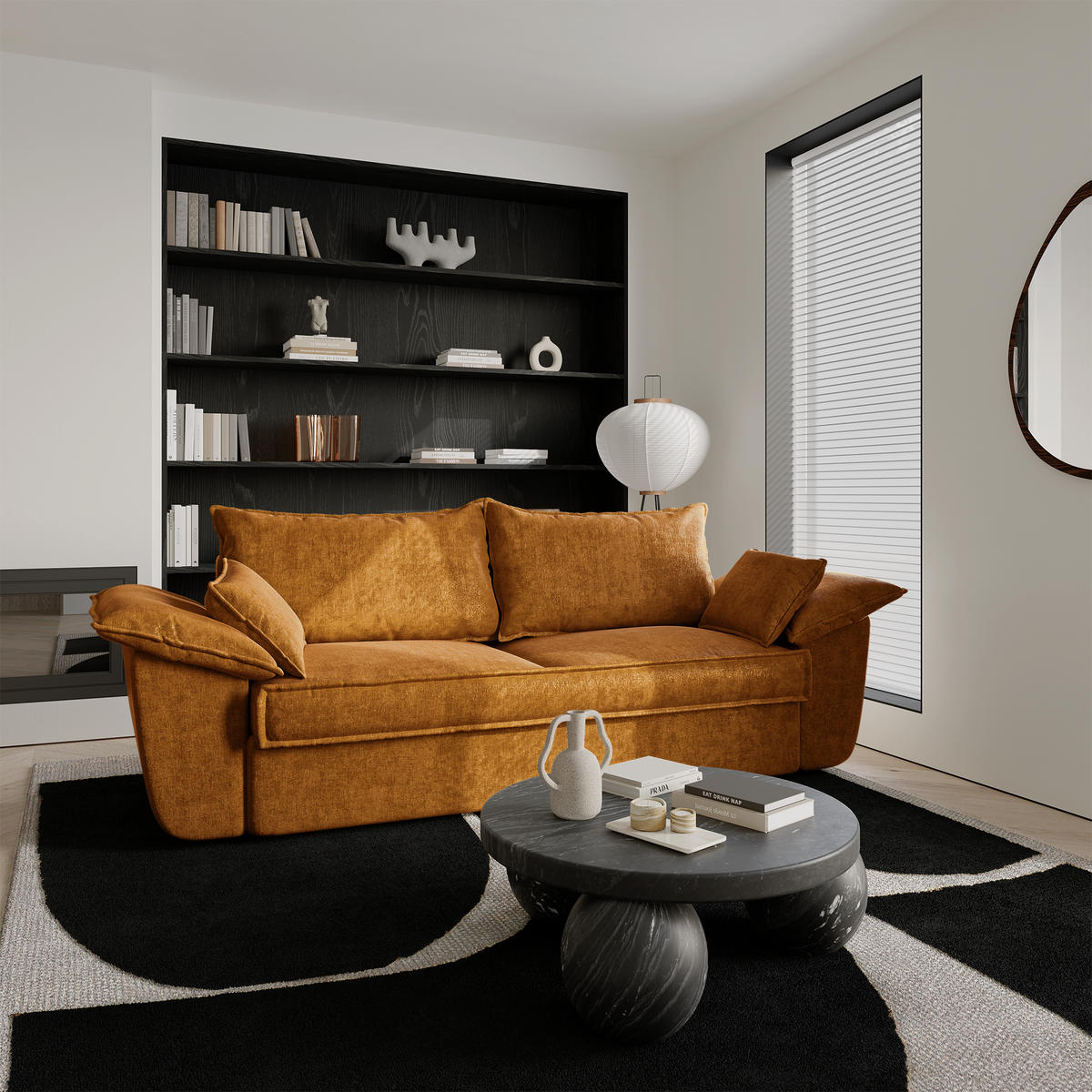 SOFA 3-Sitzer Samt Senf 232cm - Dunkelgelb, Textil (232/92/102cm) - Sia Home