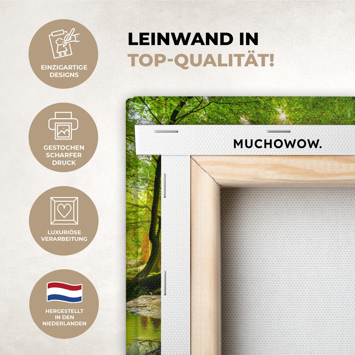 LEINWANDBILD Wald - Landschaft - Wasser - Bäume - Sonne - Grün - Natur 30x20 cm - Grün, Textil (30/20cm) - MuchoWow