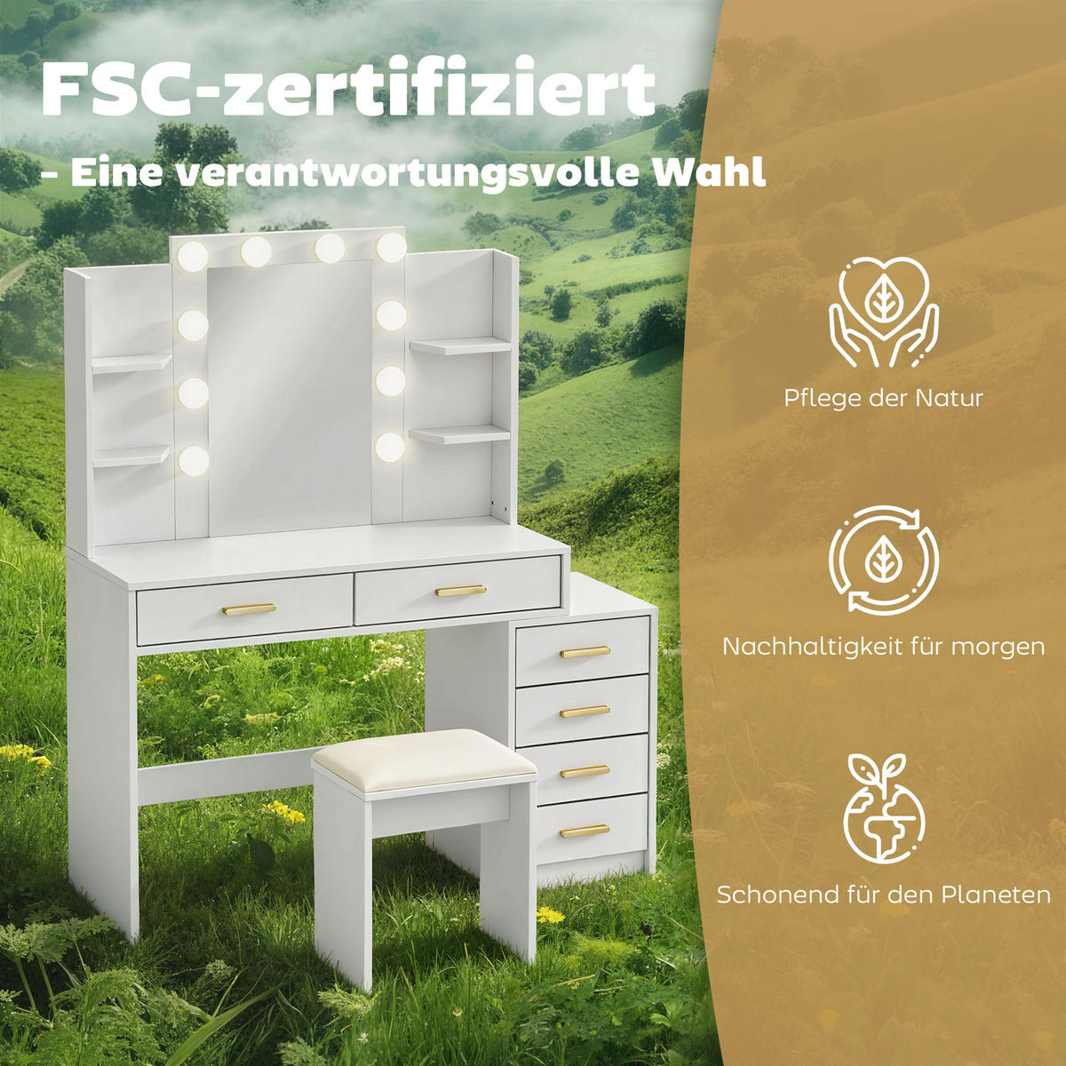 SCHMINKTISCH DE-10919 Weiß - Weiß, Holzwerkstoff (40/140/120cm) - ComfortXL