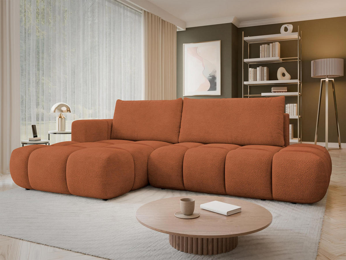ECKSOFA Soffi, Seite: Links - Schwarz/Orange, Holz/Kunststoff (283/166cm) - MIRJAN24