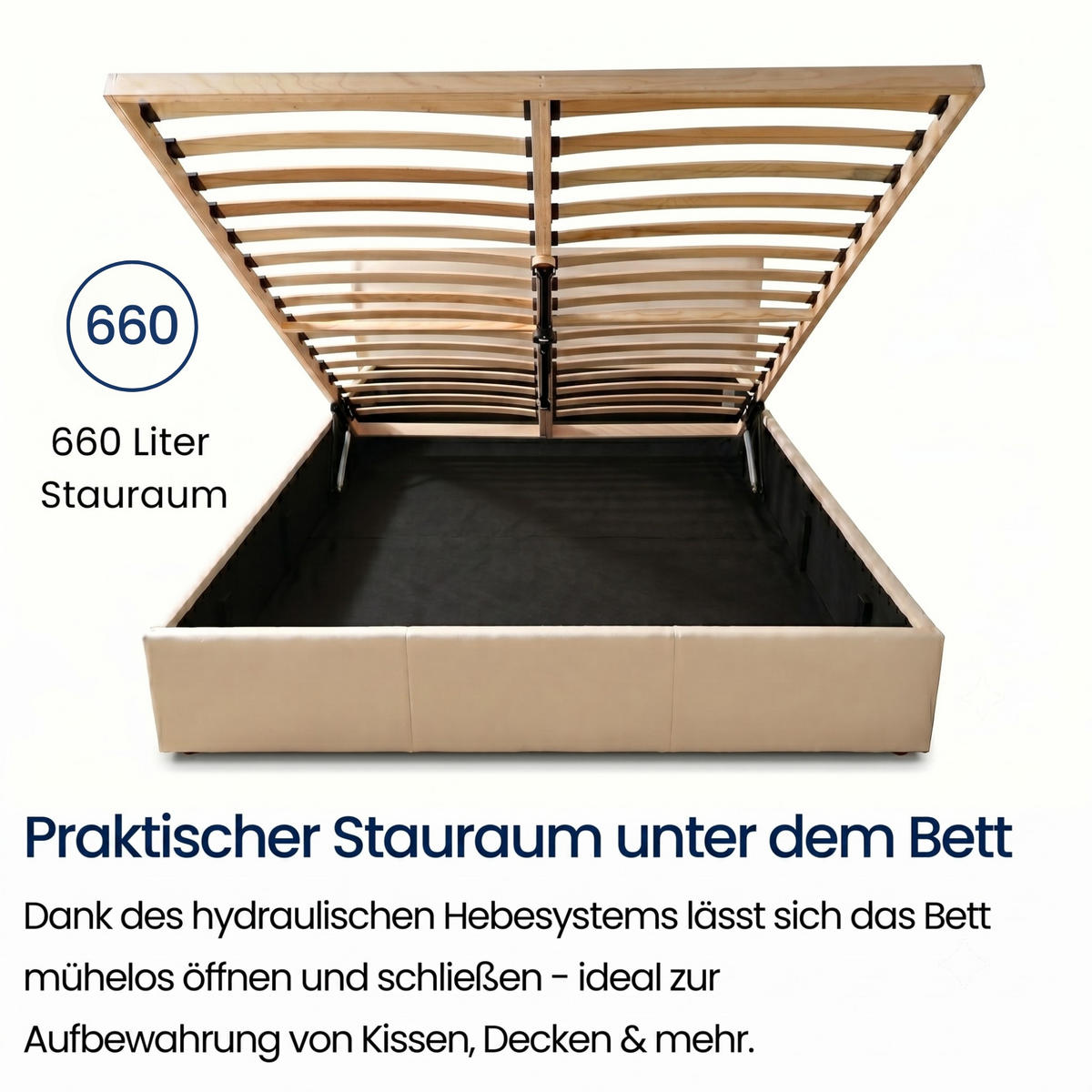 POLSTERBETT mit Stauraum 140x200 cm in Creme - Creme, Holzwerkstoff (140/200cm) - Home Collective