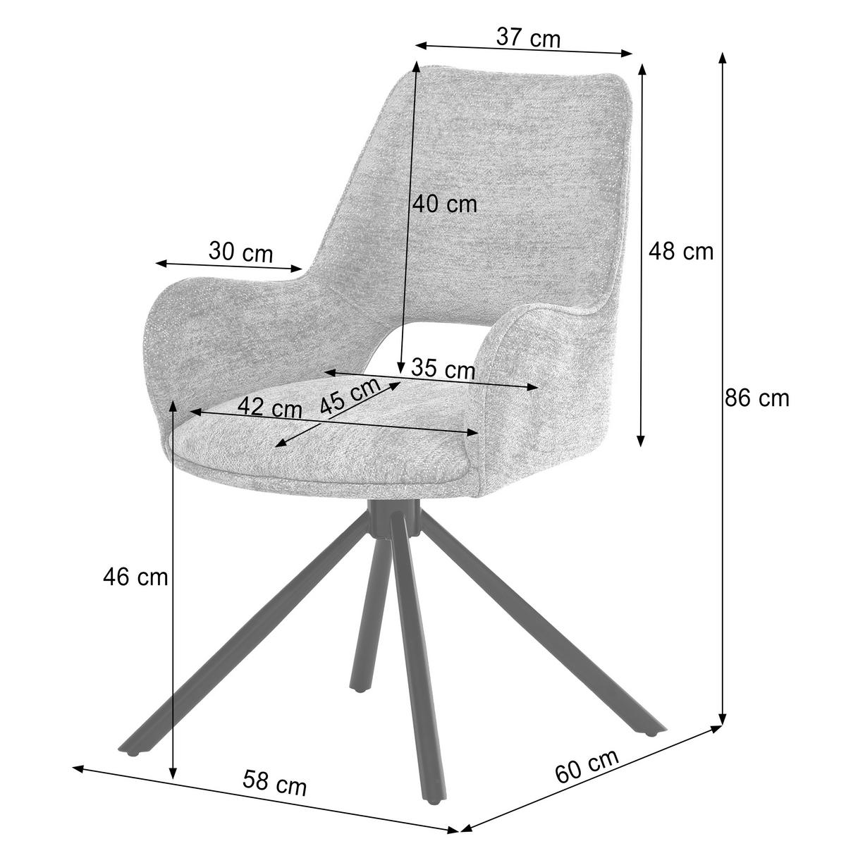 OTOČNÁ ŽIDLE Treo v látce bouclé s kovovými nohami, šedá - šedá/černá, kov (58/86/60cm) - Beautysofa