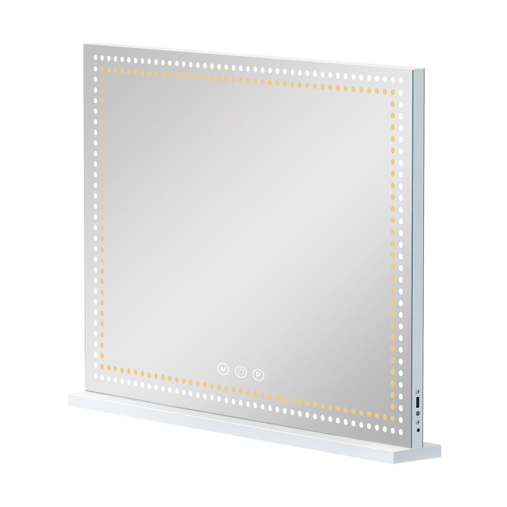 SCHMINKSPIEGEL mit Lichtstreifen LEDs Beleuchtung Glühbirne weiß 80/58 cm - Weiß, Metall (80/58/3cm) - VANITII
