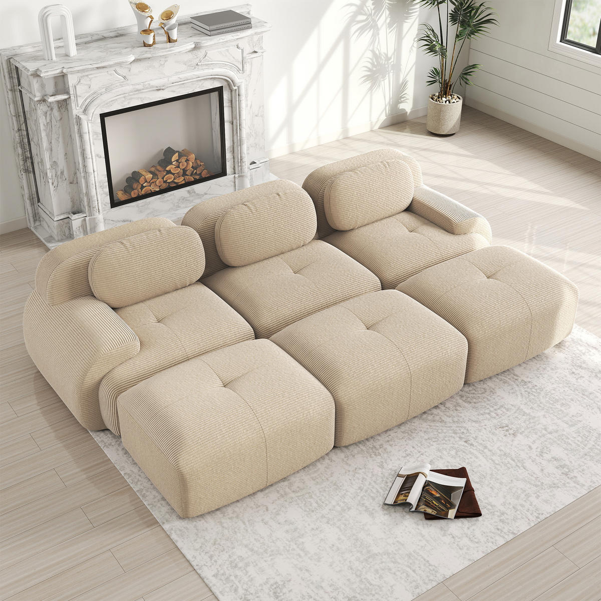 3-SITZER Sofa 298x178x75 cm aus Cordstoff rahmenlos modular, beige - Beige, Textil (178/75/298cm)