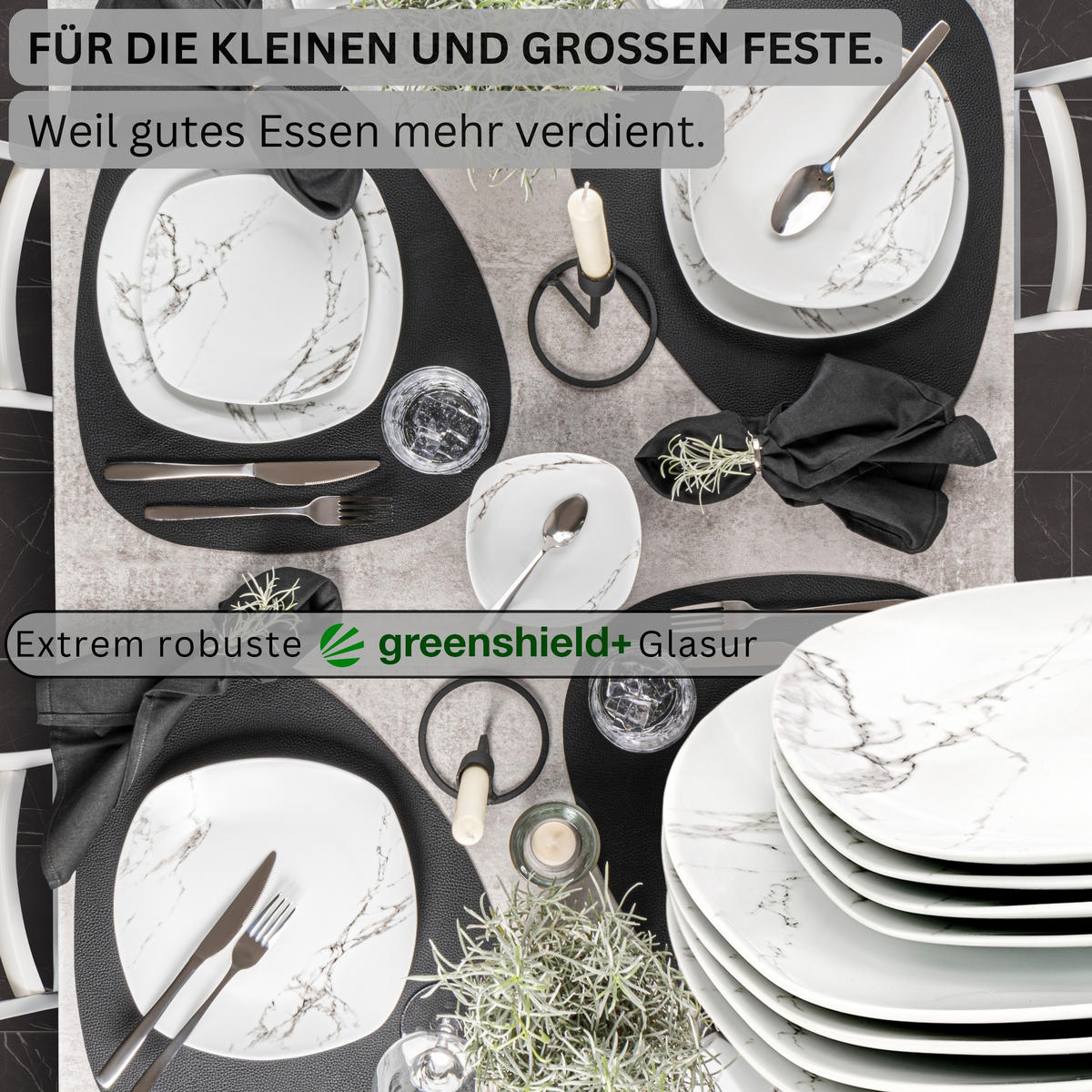 TAFELSERVICE BILGOLA MARMOR - 36 teilig aus Porzellan 12 Personen - Weiß, Keramik (50/30/80cm) - Sänger