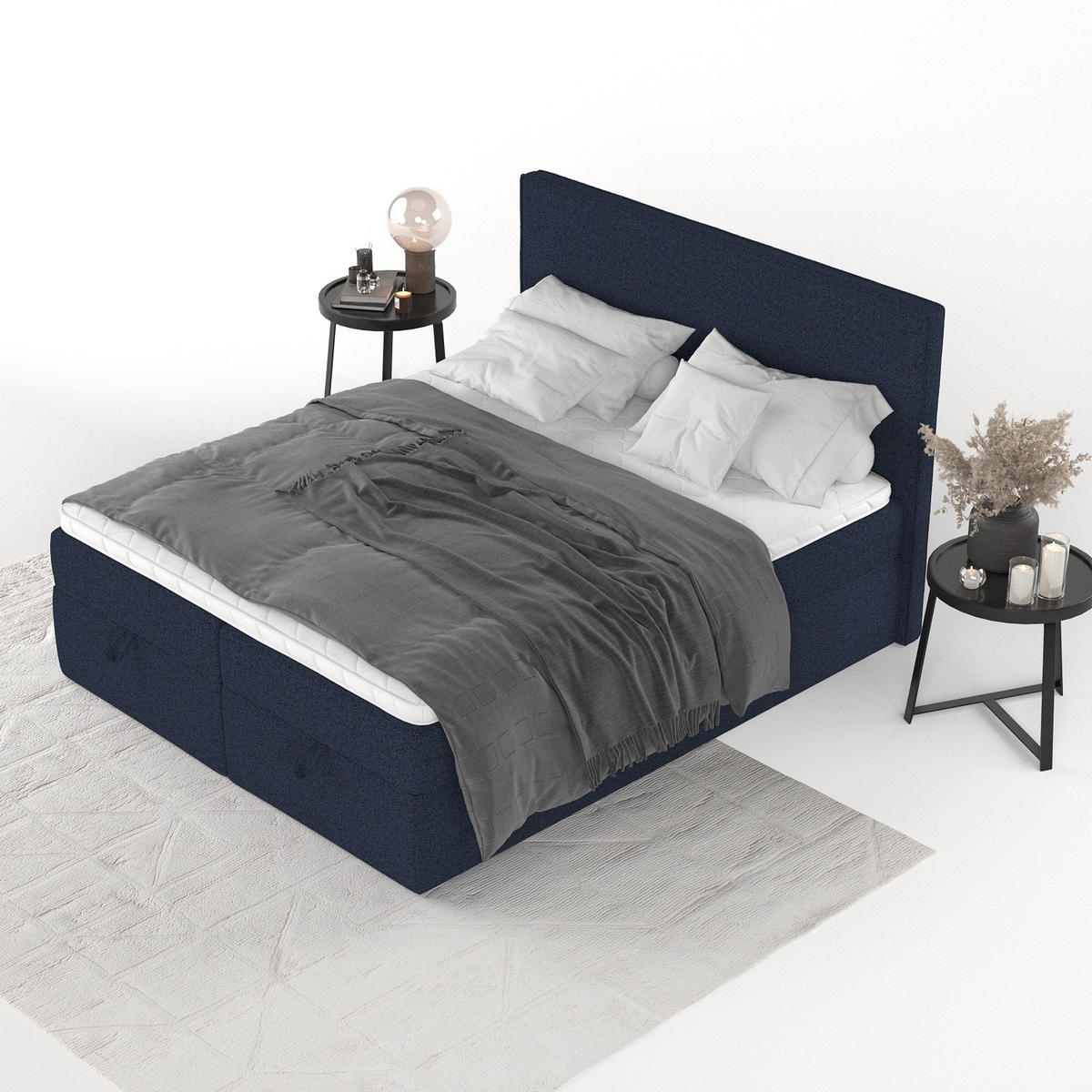 BOXBETT Velma 180/200 cm Marineblau im Riva Stoff - Schwarz/Dunkelblau, Holz/Holzwerkstoff (180/200cm) - AltaBeds