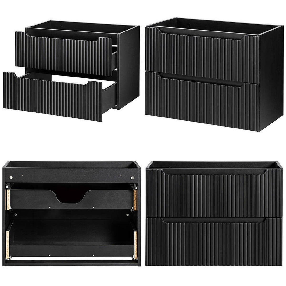 WASCHTISCHUNTERSCHRANK Skelbolu - Eichefarben/Schwarz, Holzwerkstoff/Metall (81/60/40cm) - [en.casa]