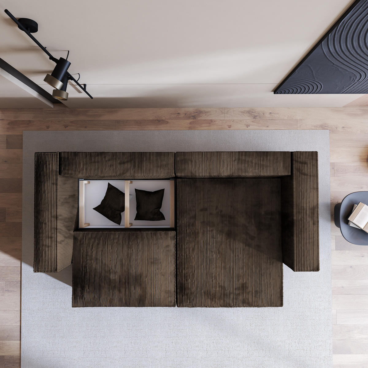 ECKSOFA NERIO P Braun Kordstoff mit Schlaffunktion - Braun, Holz (245/148cm) - MASSENO