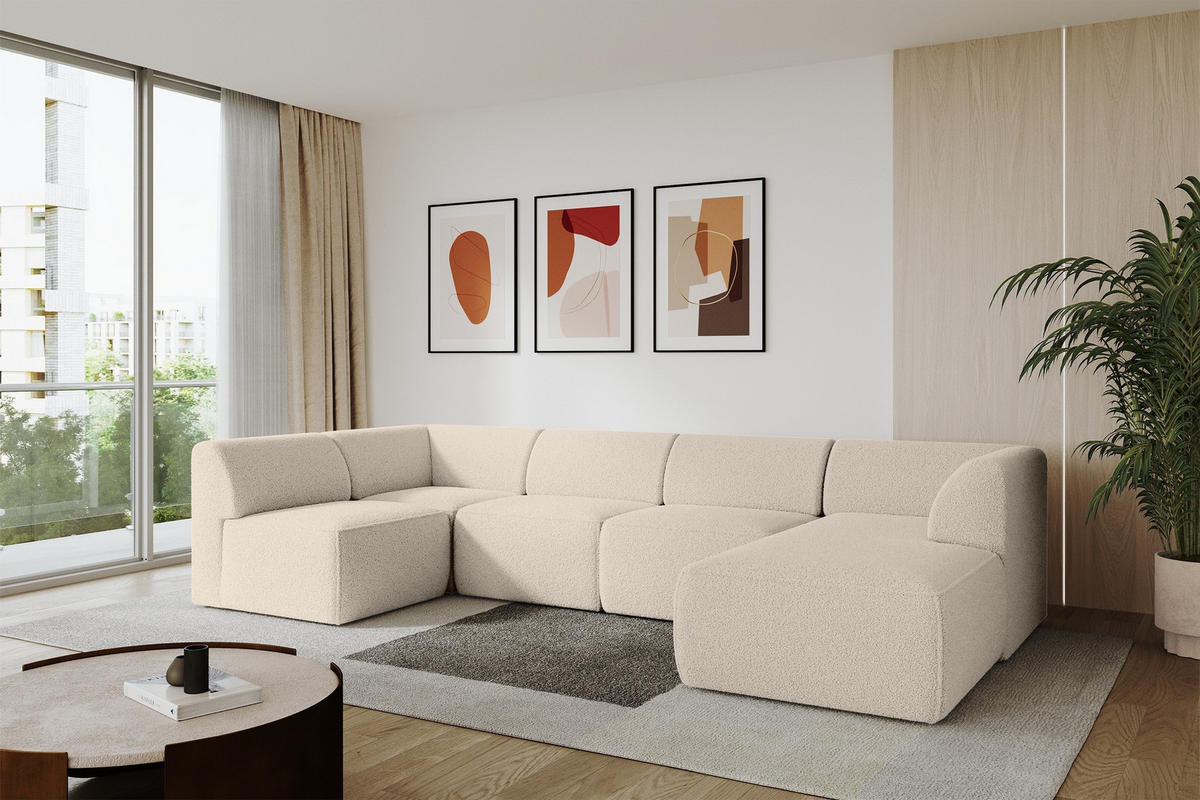 WOHNLANDSCHAFT Ottomane Rechts MOVA 345x180x78 Dunkelbeige Bouclé - Schwarz/Cappuccino, Holzwerkstoff/Kunststoff (345/78/180cm) - ALTDECOR