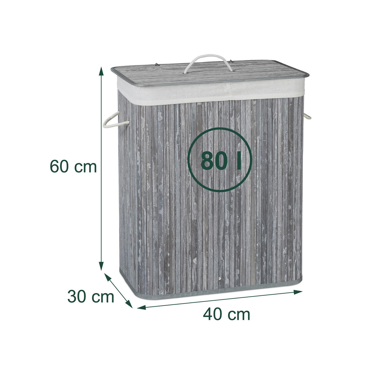 WÄSCHEKORB - Grau, Holz/Textil (40/60/30cm) - Relaxdays