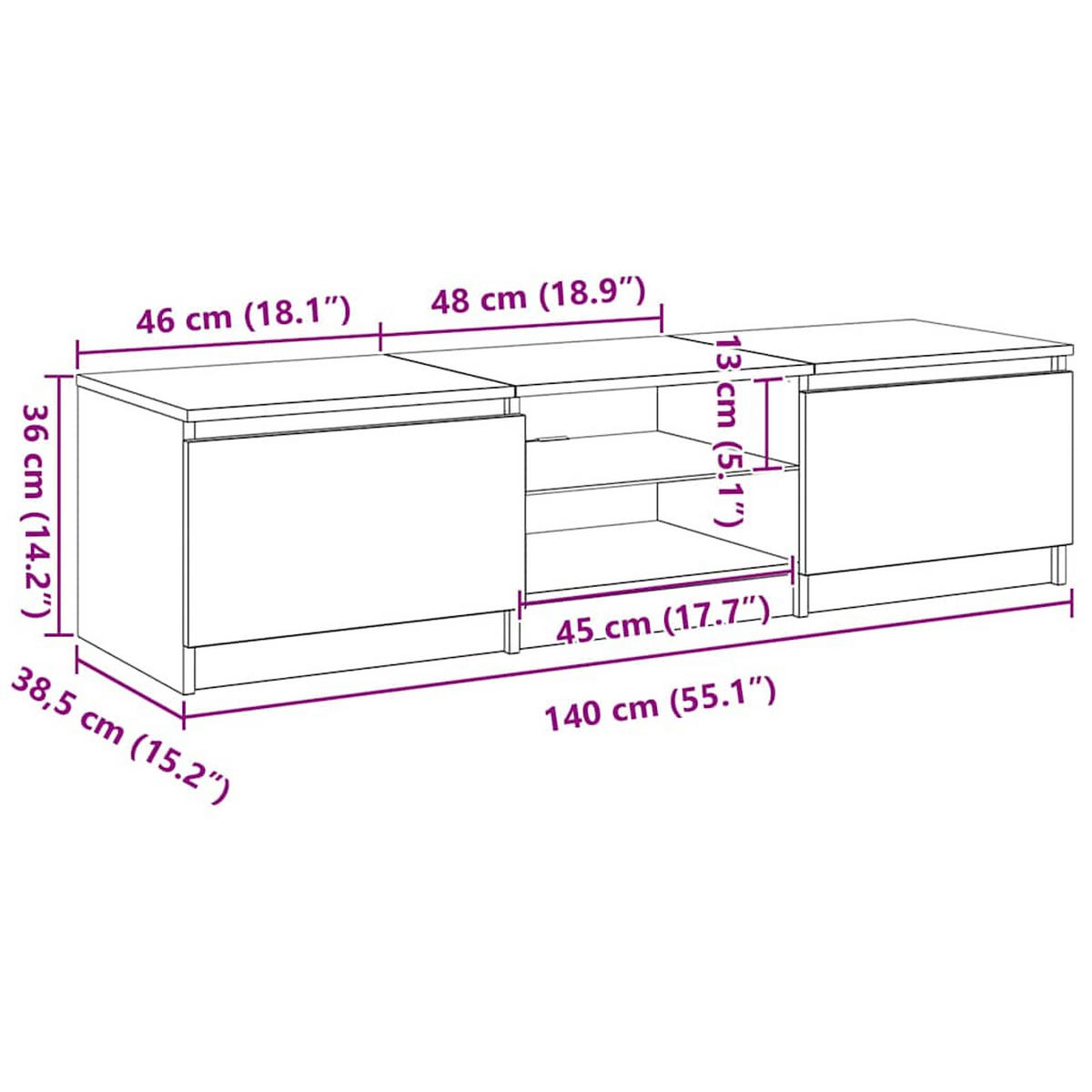 TV-SCHRÄNK Schwarz Eichen-Optik 140/40/36 Cm - Schwarz, Holzwerkstoff (40/36/140cm) - vidaXL