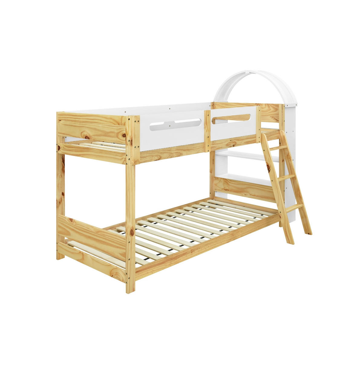 HAUSBETT 90/200 cm Weiß/Natur mit Regal und Bettgitter - Naturfarben, Holzwerkstoff (90/200cm) - Flora Grace