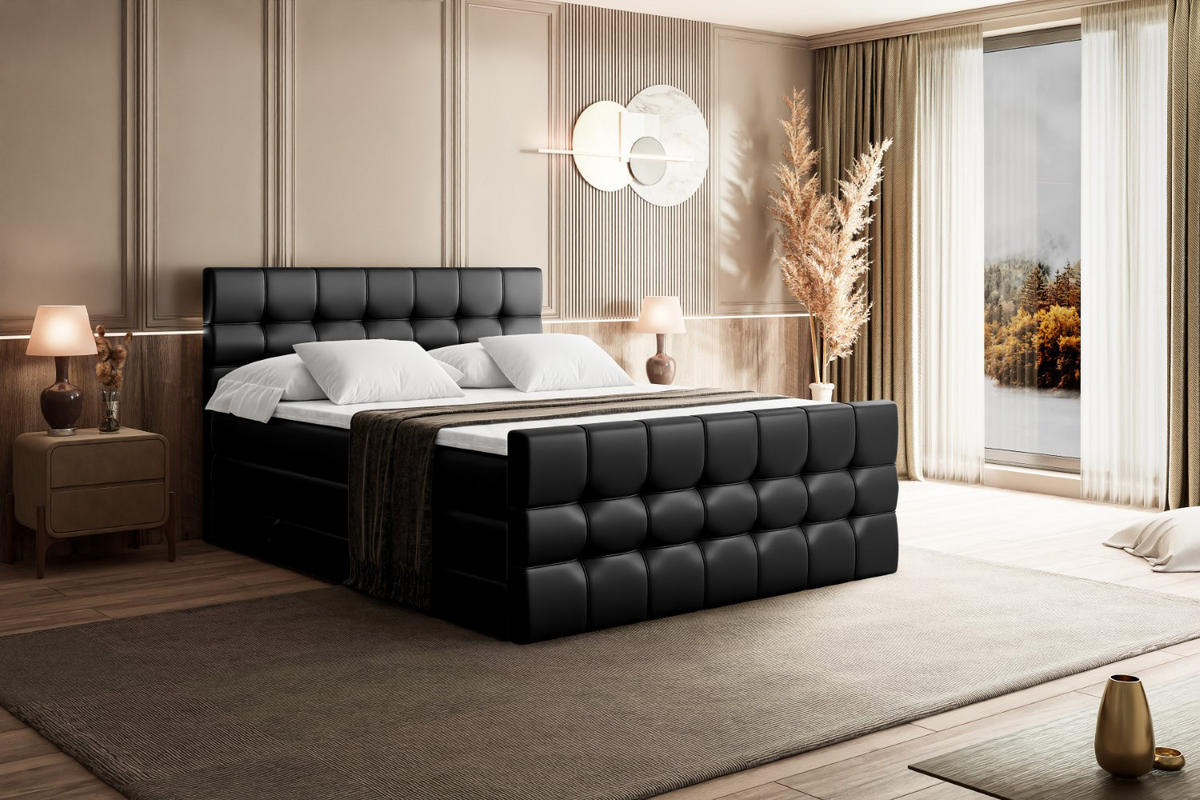 BOXSPRINGBETT BERO-Z KING - 120 x 200 - H3/H4 - Schwarz Hochglanz - Schwarz Hochglanz, Holzwerkstoff (120/200cm) - ALTDECOR