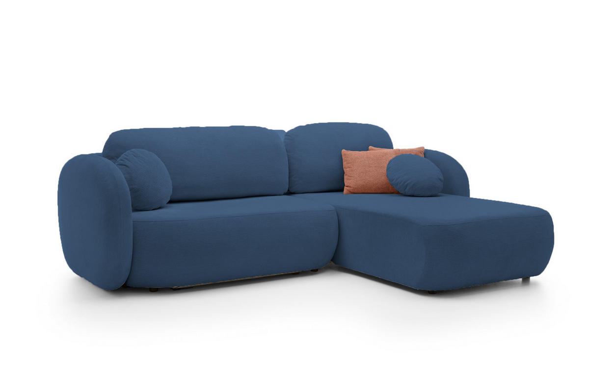 ECKSOFA OLIO L-Form Schlaffunktion mit Bettkasten, lose Rückenkissen, freistehend, RECHTS 248x174 cm Blue - Blau, Holz/Textil (248/174cm) - DomoHome