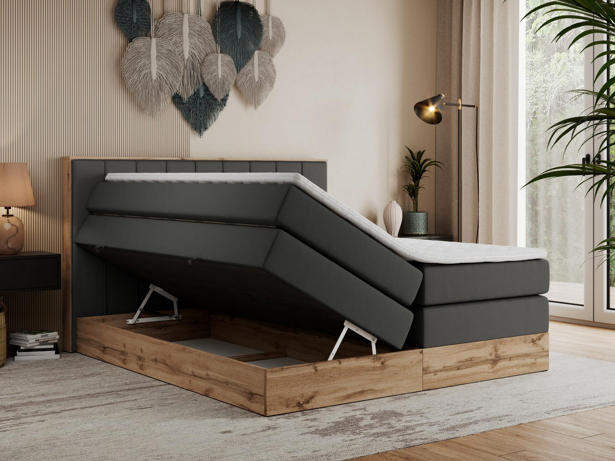 BOXSPRINGBETT BELLISSIMO KING 140/200 Dunkelgrau Kunstleder - H3 - Dunkelgrau, Holz/Textil (140/200cm) - MKS