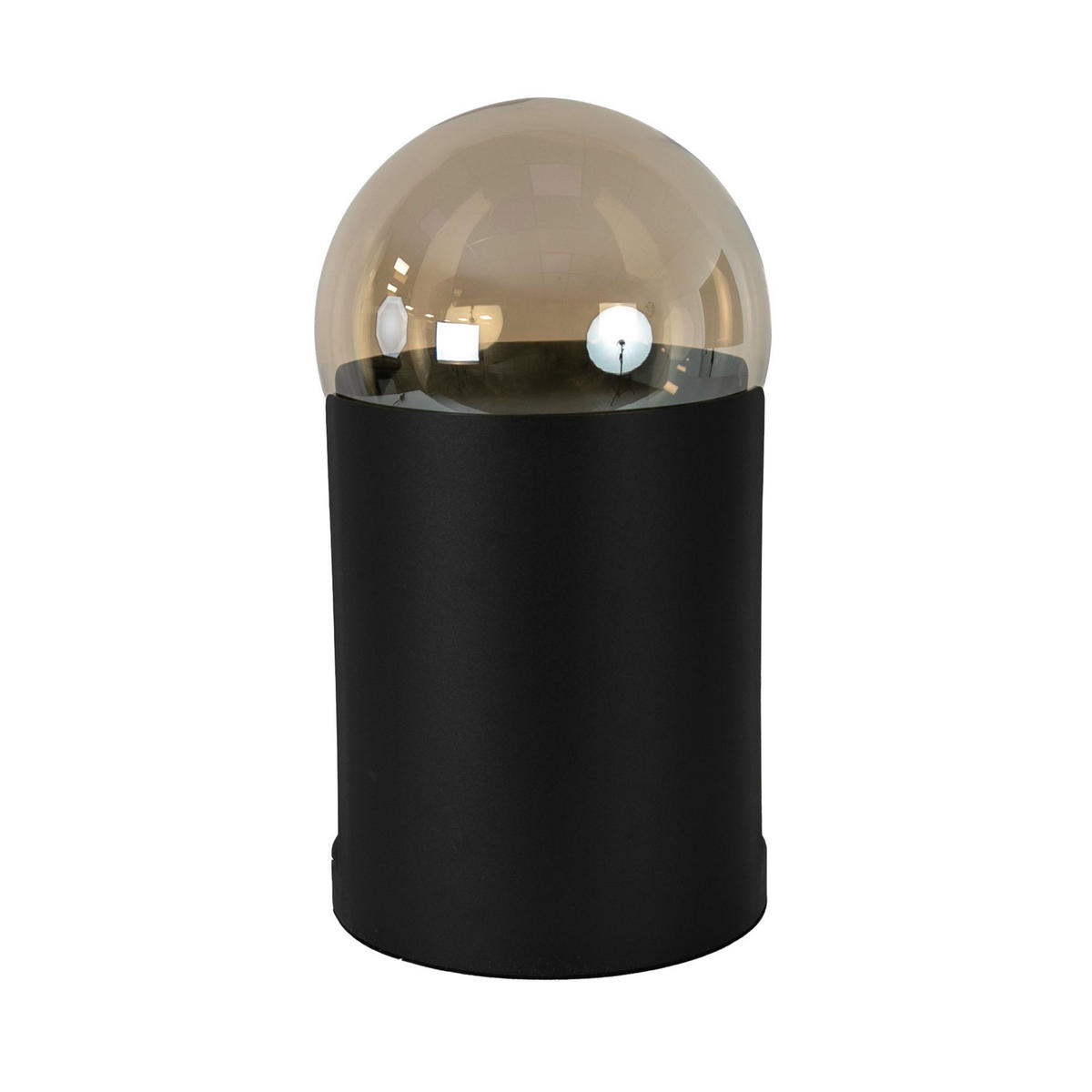 TISCHLEUCHTE aus bernsteinfarbenem Rauchglas und schwarzem Stahl Ø25/43 cm - Schwarz, Glas/Metall (25/25/43cm) - The Lumine