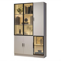 HIGHBOARD mit Glastüren 120/35/200 cm in Weiß mit LED-Beleuchtung - Weiß, Holzwerkstoff (120/200/35cm) - BEAOK