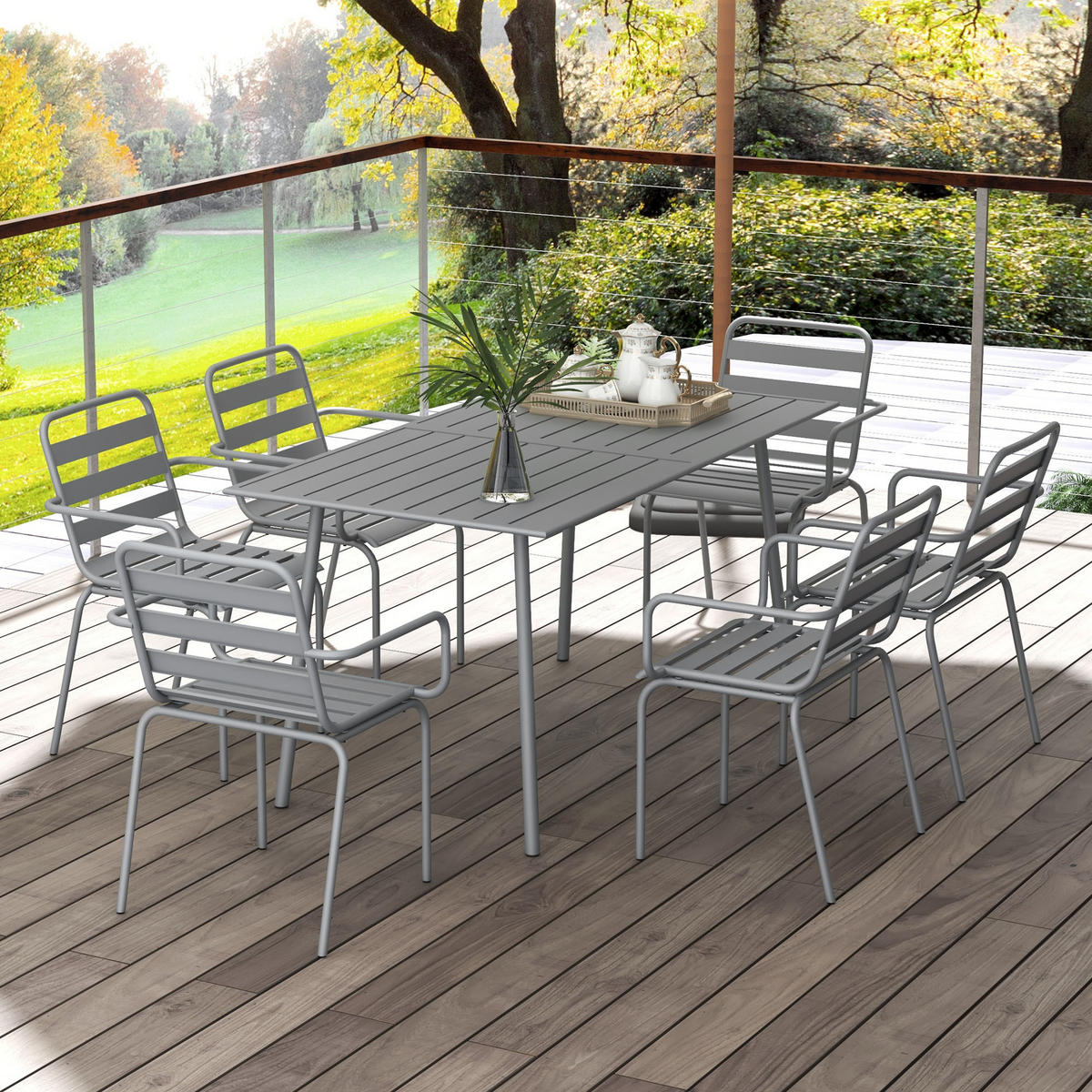 SITZGRUPPE, Stahl, Hellgrau - Hellgrau, Metall - Outsunny