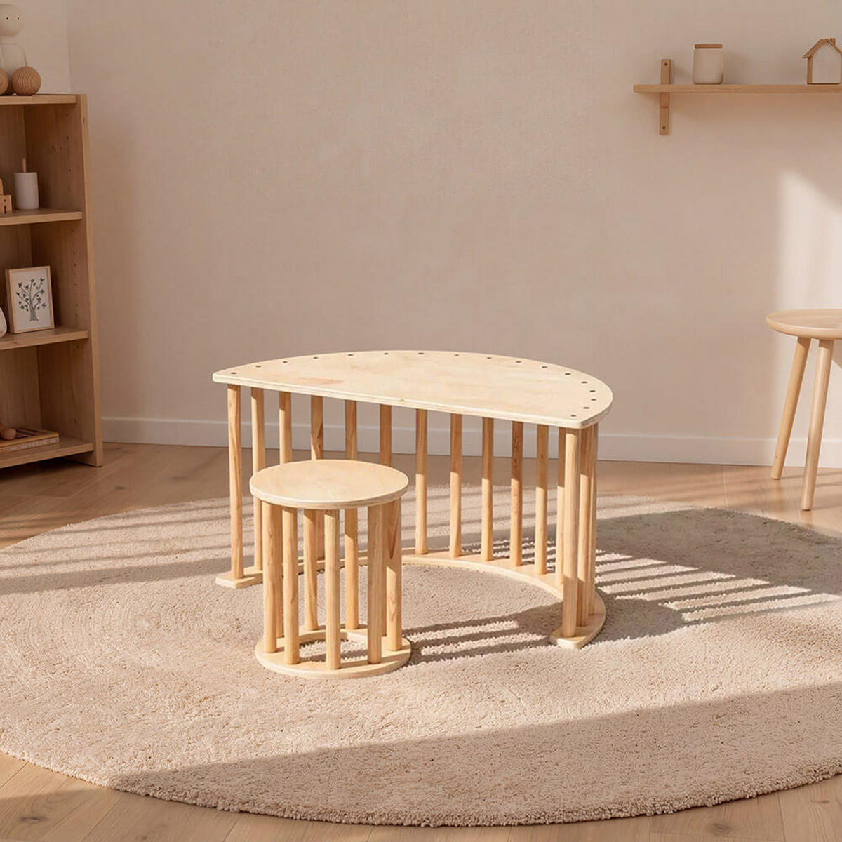 KINDERWIPPE inkl. Hocker und Auflage NALAN – Natur - Naturfarben, Holz (50/50/90cm) - Home Deluxe