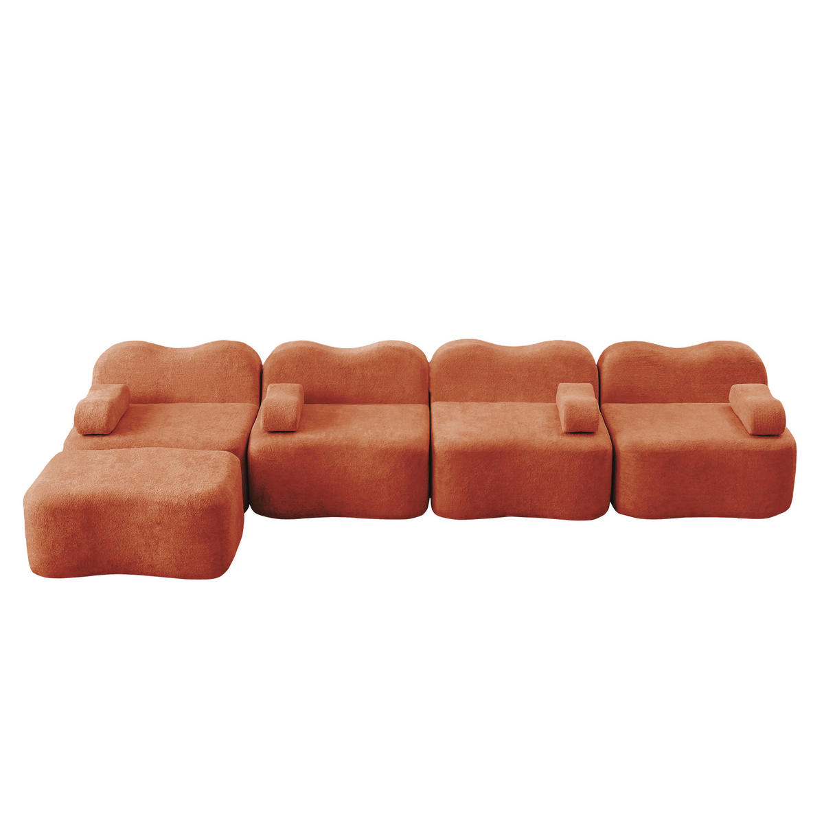 4-SITZER Sofa 384x167x70 cm aus Samtstoff rahmenlos modular mit Ottoman, orange - Orange, Textil (167/70/384cm)