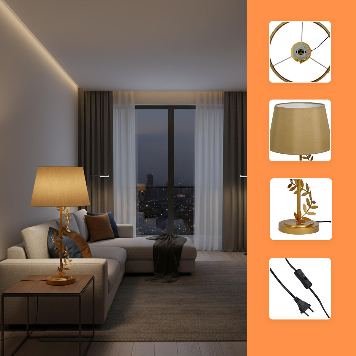 TISCHLAMPE - Goldfarben, Textil/Metall (27/27/55cm) - Relaxdays