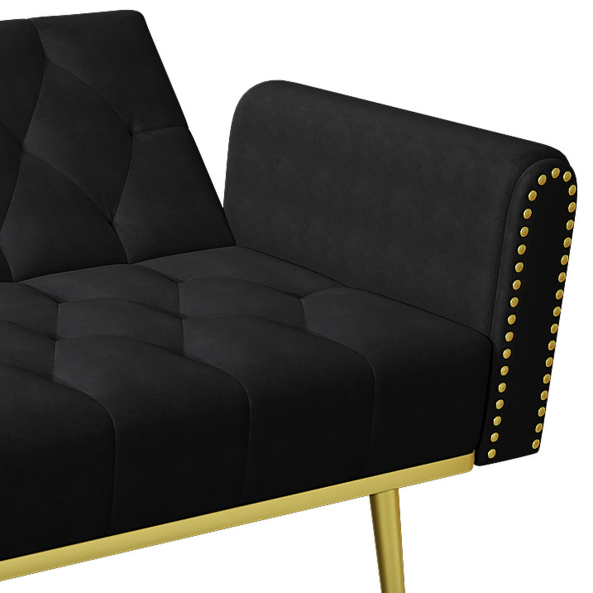 2-SITZER SCHLAFSOFA Samt Schwarz mit Getränkehalter und Kissen - Schwarz, Holzwerkstoff/Textil (175/73.5/89cm) - WISHDOR