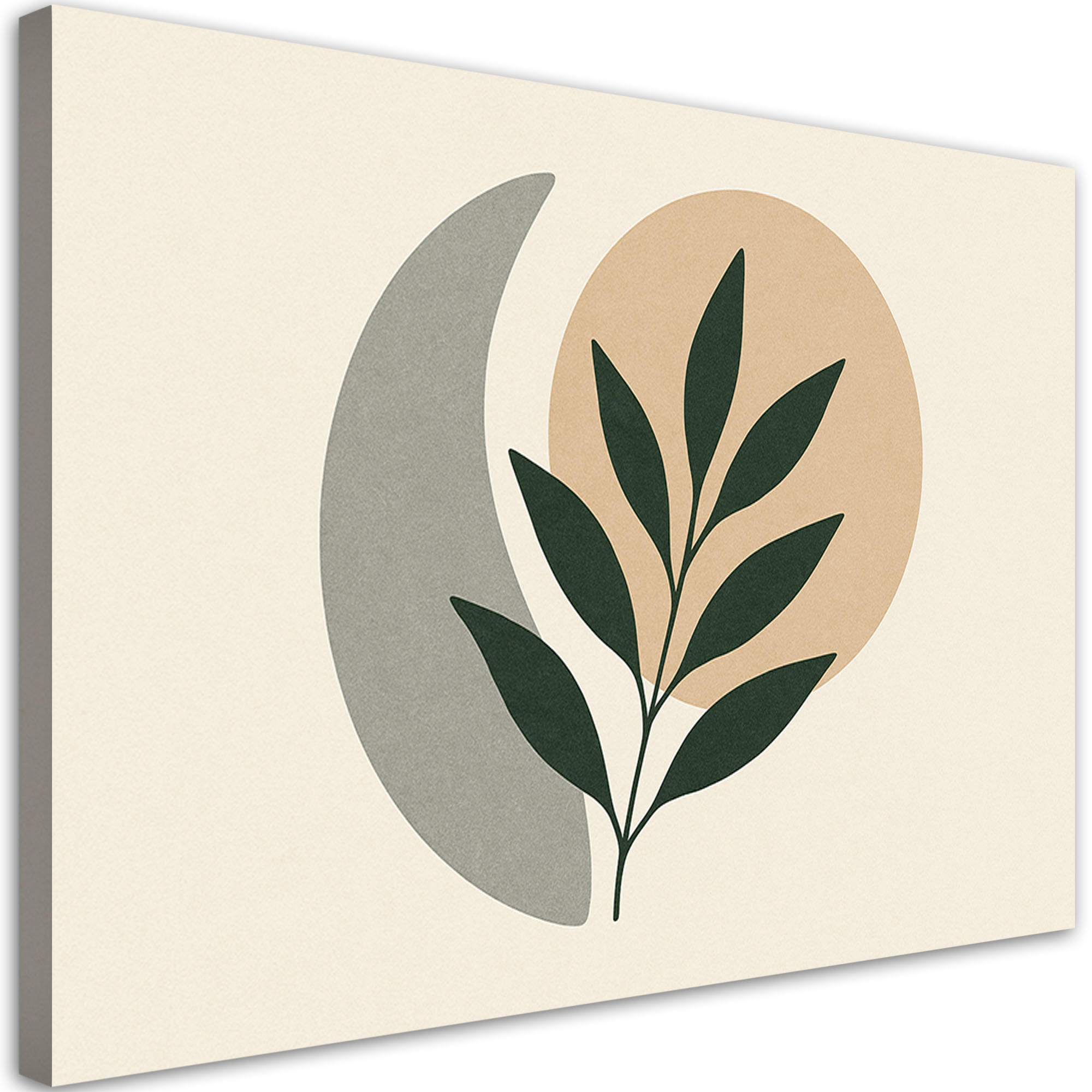 LEINWANDBILD Blätter Zweig Minimalismus Grün Beige 120x80cm - Beige, Textil (120/80cm) - Feeby