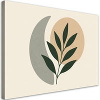 LEINWANDBILD Blätter Zweig Minimalismus Grün Beige 120x80cm - Beige, Textil (120/80cm) - Feeby