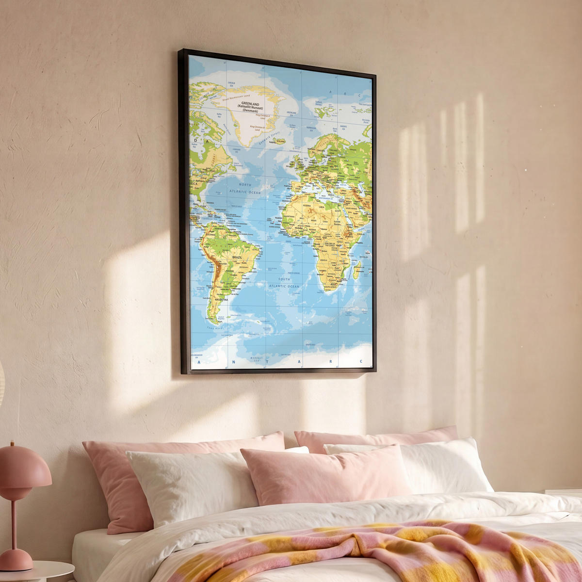 LEINWAND Bilder mit Rahmen - Weltkarte - Statistisch - Blau - Erde - Bildung - 80x120 - Blau, Textil (80/120cm) - MuchoWow