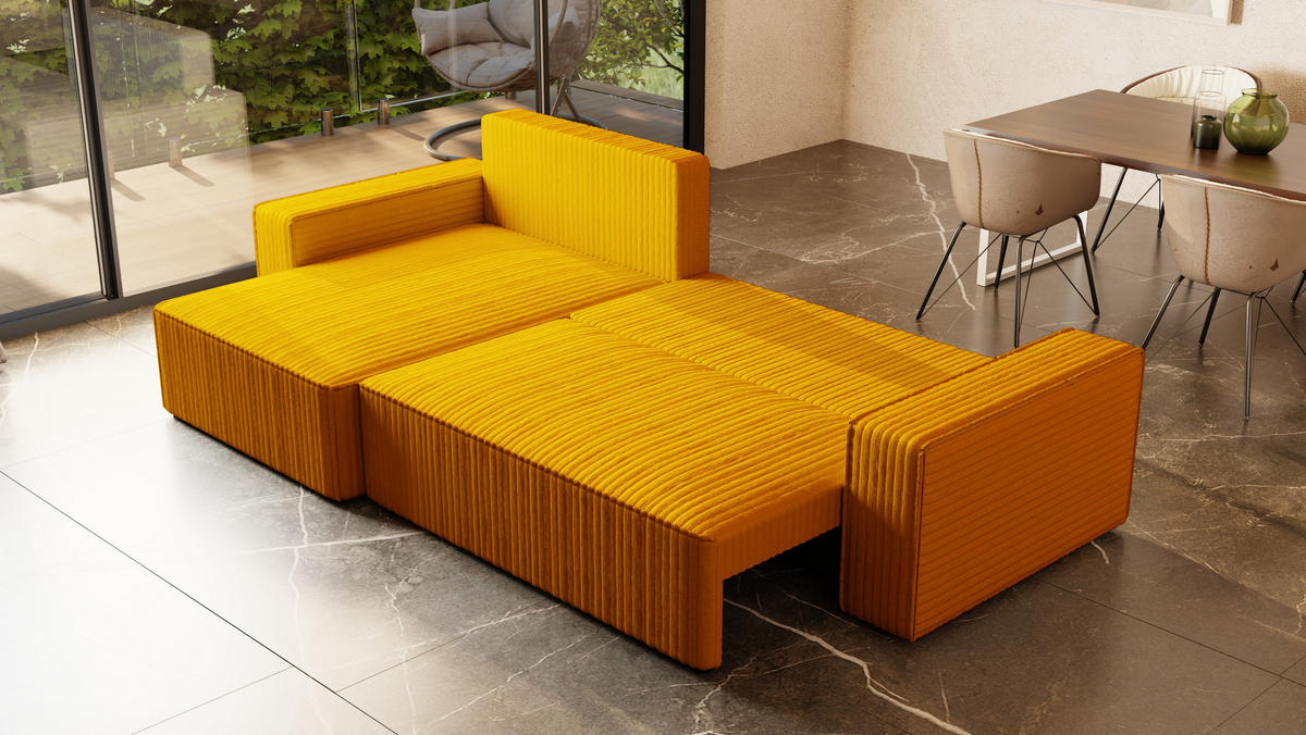ECKSOFA Tobi mit Bettkasten und Schlaffunktion, L-Form/XL-Form, Cordstoff, Universal - Kupferfarben, Holzwerkstoff (276/145cm) - 4ALL HOME