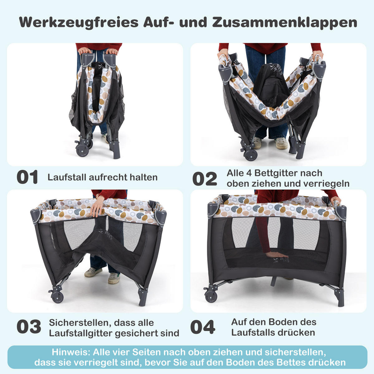 BABYBETT mit Matratze blau - Blau, Textil - COSTWAY
