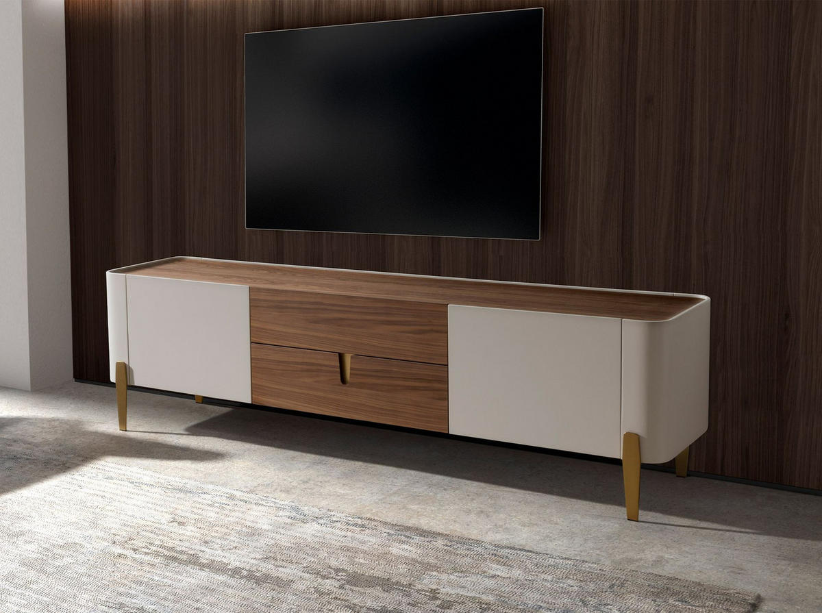 TV-ELEMENT Rechteckig Beige Gold Walnuss 200/47/54 cm - Beige, Holzwerkstoff/Metall (200/54/47cm) - ANGEL CERDA