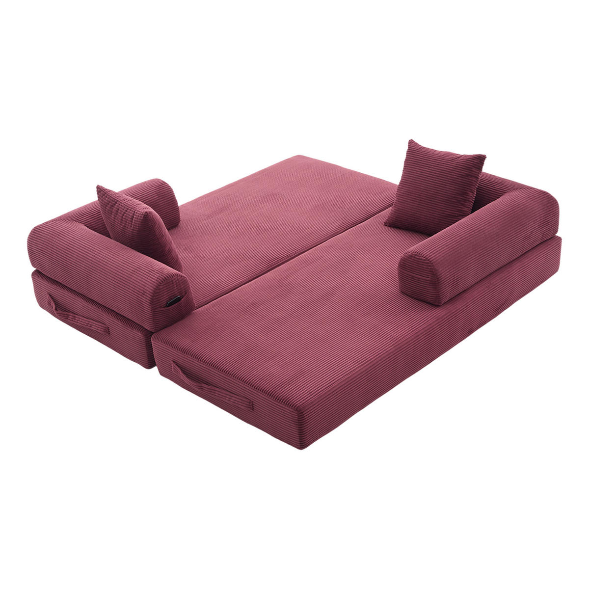 SOFA 3-Sitzer in Weinrot aus Cord mit modularem Design und Metallrahmen - Weinrot, Holzwerkstoff/Textil (200/67/94cm) - CHICFURN