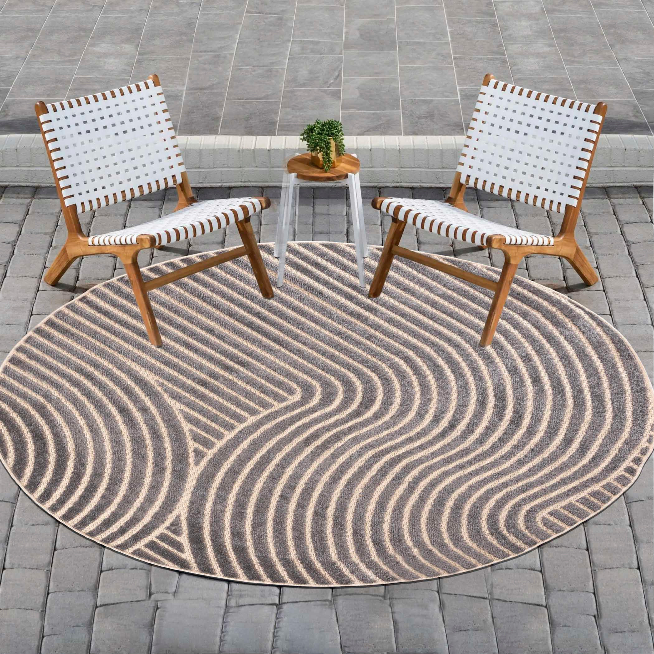 TEPPICH Grau Rund Geometrisch - Kurzflor Rund - Minimalistisch, Stilvoll - 120 x 120 cm - Beige/Grau, Textil (120/120cm) - Mazovia