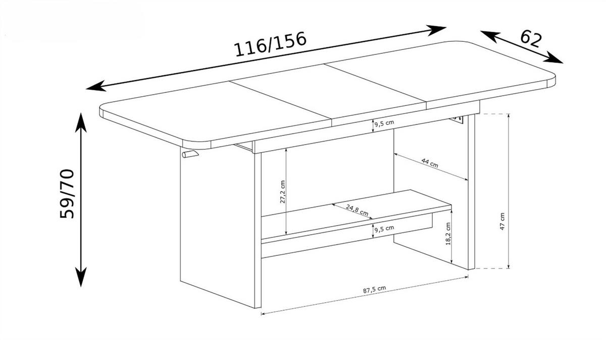 ESSTISCH BRANT Ausziehbar 116 - 156 / 62 x 70 cm - Eichefarben/Eschefarben, Holz (116/62/70cm) - MASSENO