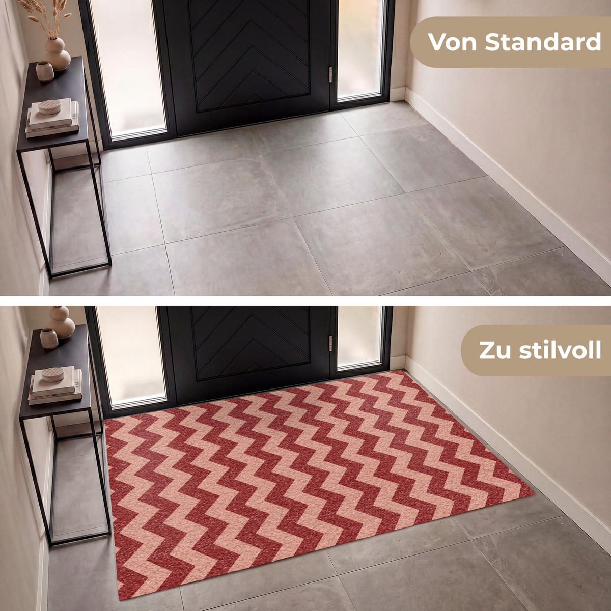 FUSSMATTE Zickzack - Streifen - Muster - Rot Schmutzfänger 180x120 cm - Bordeaux, Kunststoff (180/120cm) - MuchoWow