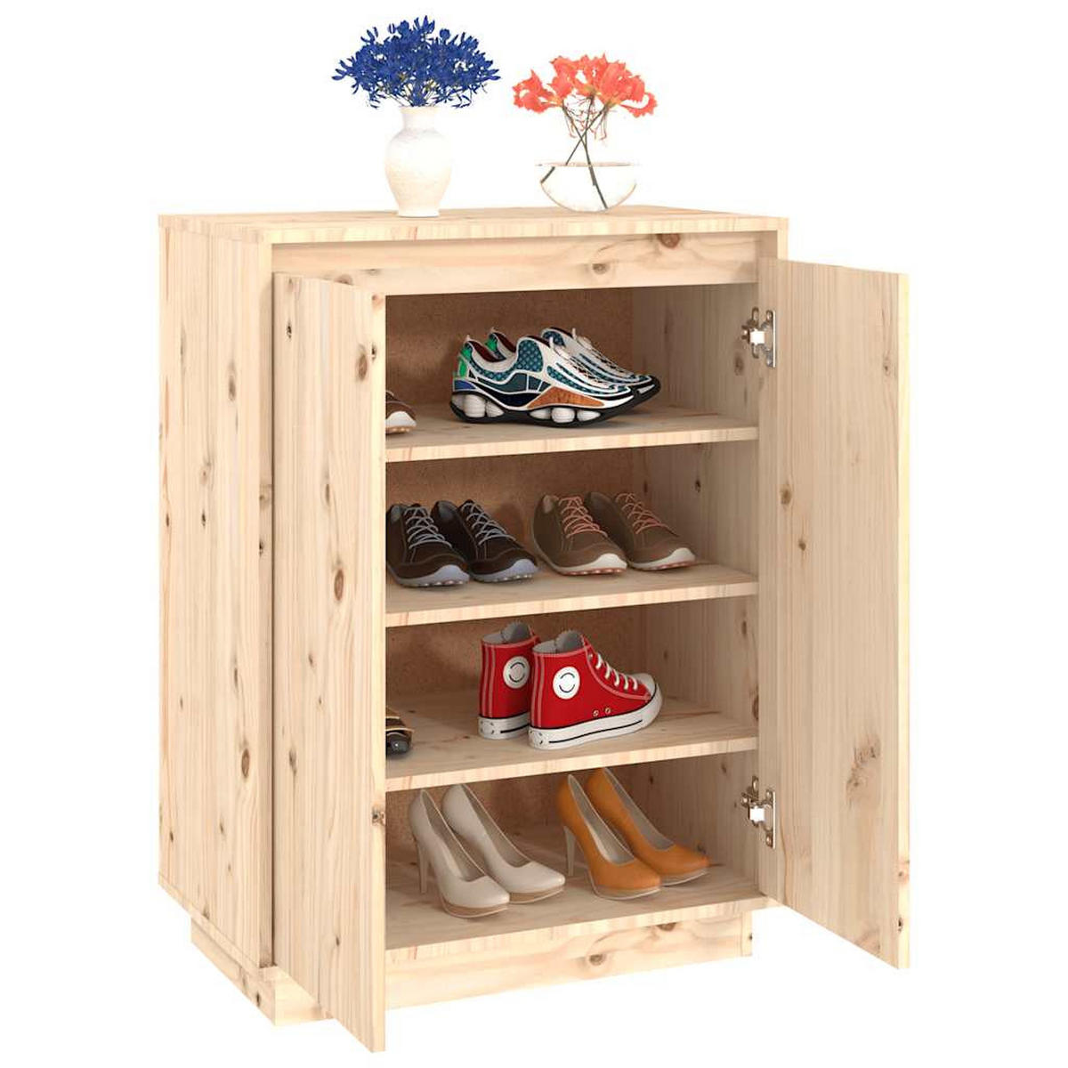 SCHUHSCHRANK 60/35/80 Cm Massivholz Kiefer - Braun, Holz (35/80/60cm) - vidaXL