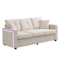 SOFA mit LED und Hocker Cord Beige 5-Kissen-Set - Beige, Kunststoff (184/85.5/84.5cm) - Meubliv