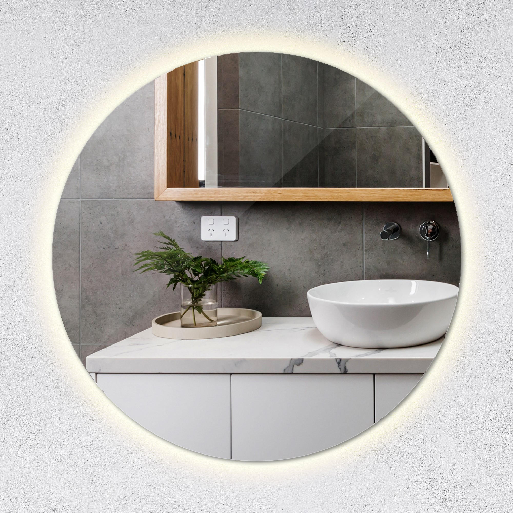 LED SPIEGEL 50 cm Runder Neutralweiß 4000K - Blaugrau, Glas (50/50/2.4cm) - TULUP