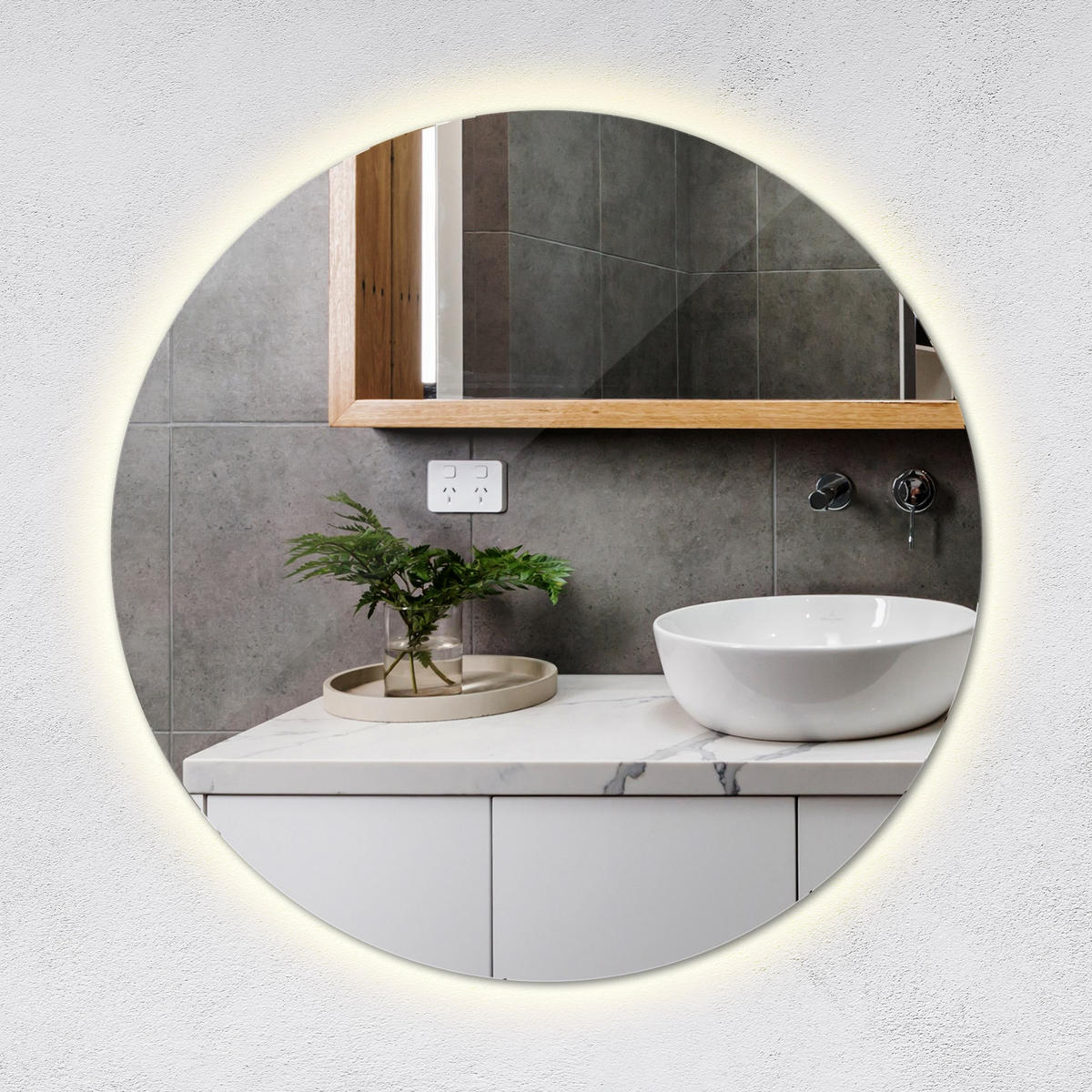 LED SPIEGEL 90 cm Runder Neutralweiß 4000K - Blaugrau, Glas (90/90/2.4cm) - TULUP