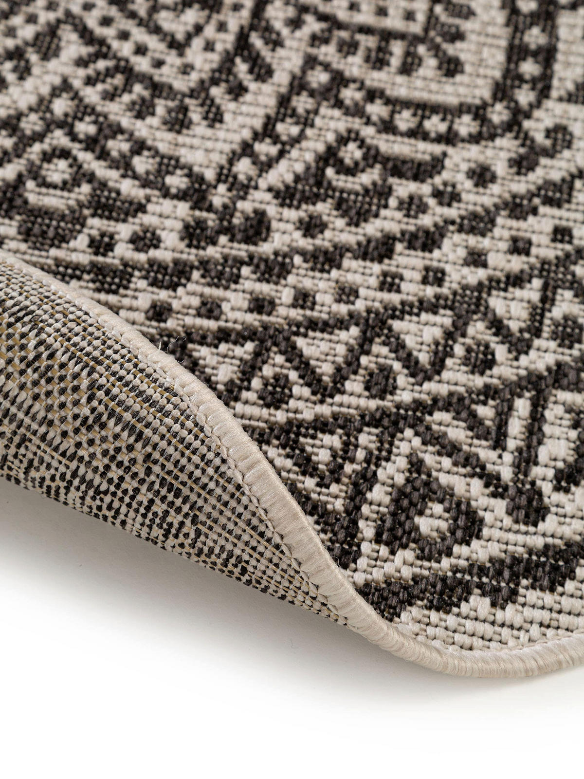 OUTDOORTEPPICH rund Cleo Weiß/Schwarz ø 150 cm rund - Weiß, Textil (150/150cm) - benuta Nest