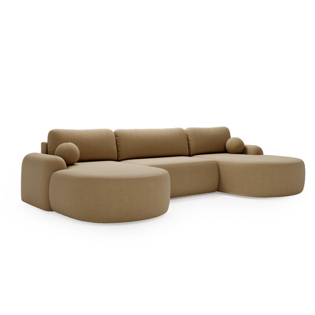 Thumbnail - Luxkor24 Wohnlandschaft, Cappuccino, Textil, U-Form, 377x92x177 cm, Wohnzimmer, Sofas & Couches, Wohnlandschaften, Wohnl...