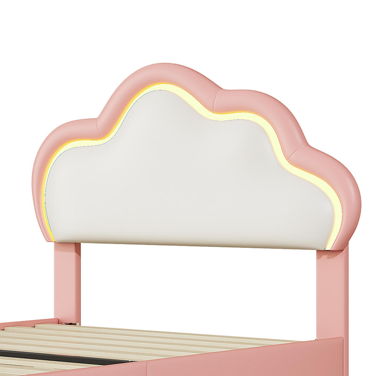 POLSTERBETT Modern mit RGB-LED & Wolken-Kopfteil 90/200 cm PU-Leder Weiß/Rosa - Pink, Textil (90/200cm) - Creahappy