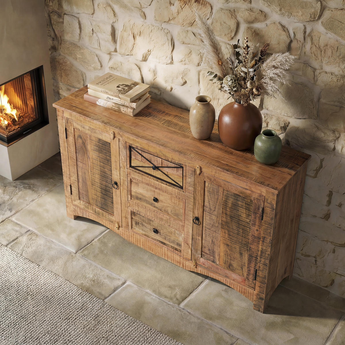 SIDEBOARD Akazie 150x38x85 natur versiegelt NATURE OF SPIRIT #205 - Naturfarben, Holz (150/85/38cm) - Massivmoebel24