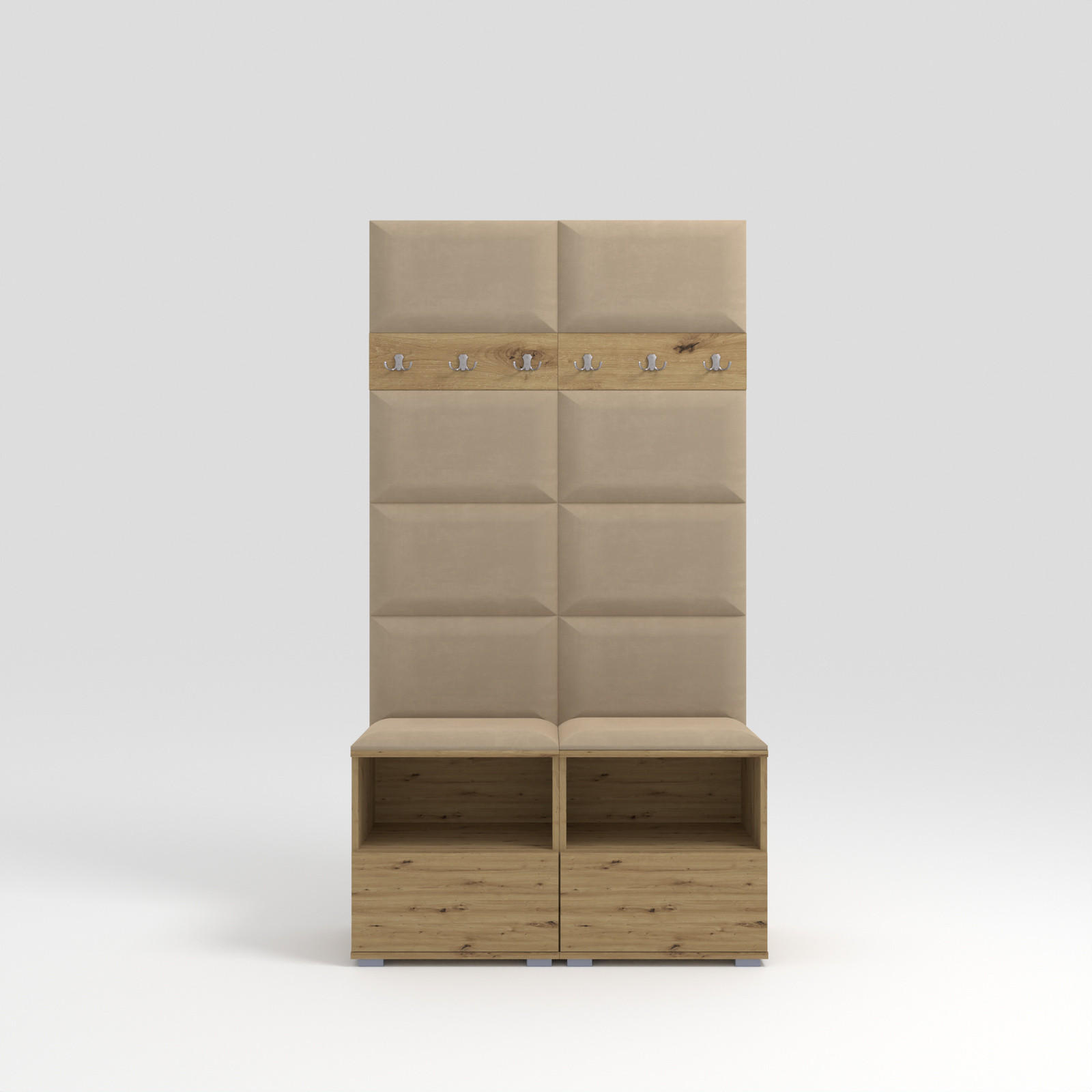 GARDEROBEN-SET Nela III mit gepolsterten Paneelen 100/187/40 - Beige/Silberfarben, Holzwerkstoff/Kunststoff (100/187/40cm)
