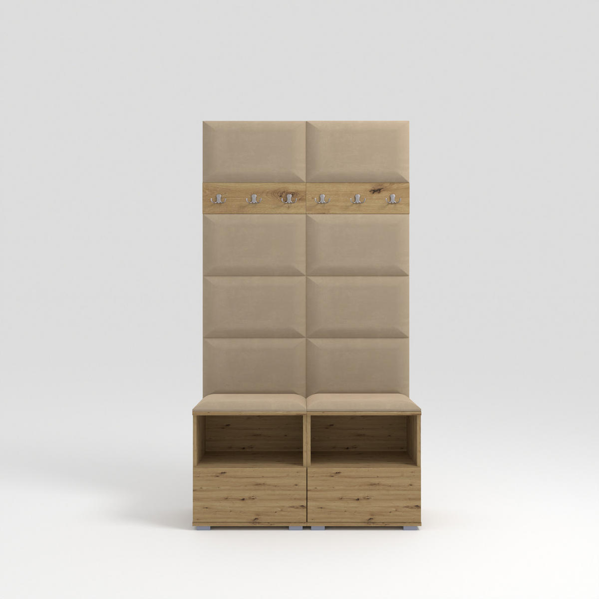 GARDEROBEN-SET Nela III mit gepolsterten Paneelen 100/187/40 - Beige/Silberfarben, Holzwerkstoff/Kunststoff (100/187/40cm)