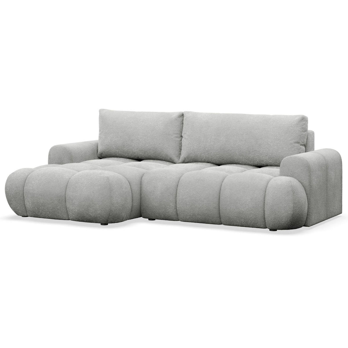ECKSOFA Ombo Mini, Hellgrau Plüsch, linksseitig - Hellgrau/Schwarz, Kunststoff/Textil (246/155cm) - Selsey
