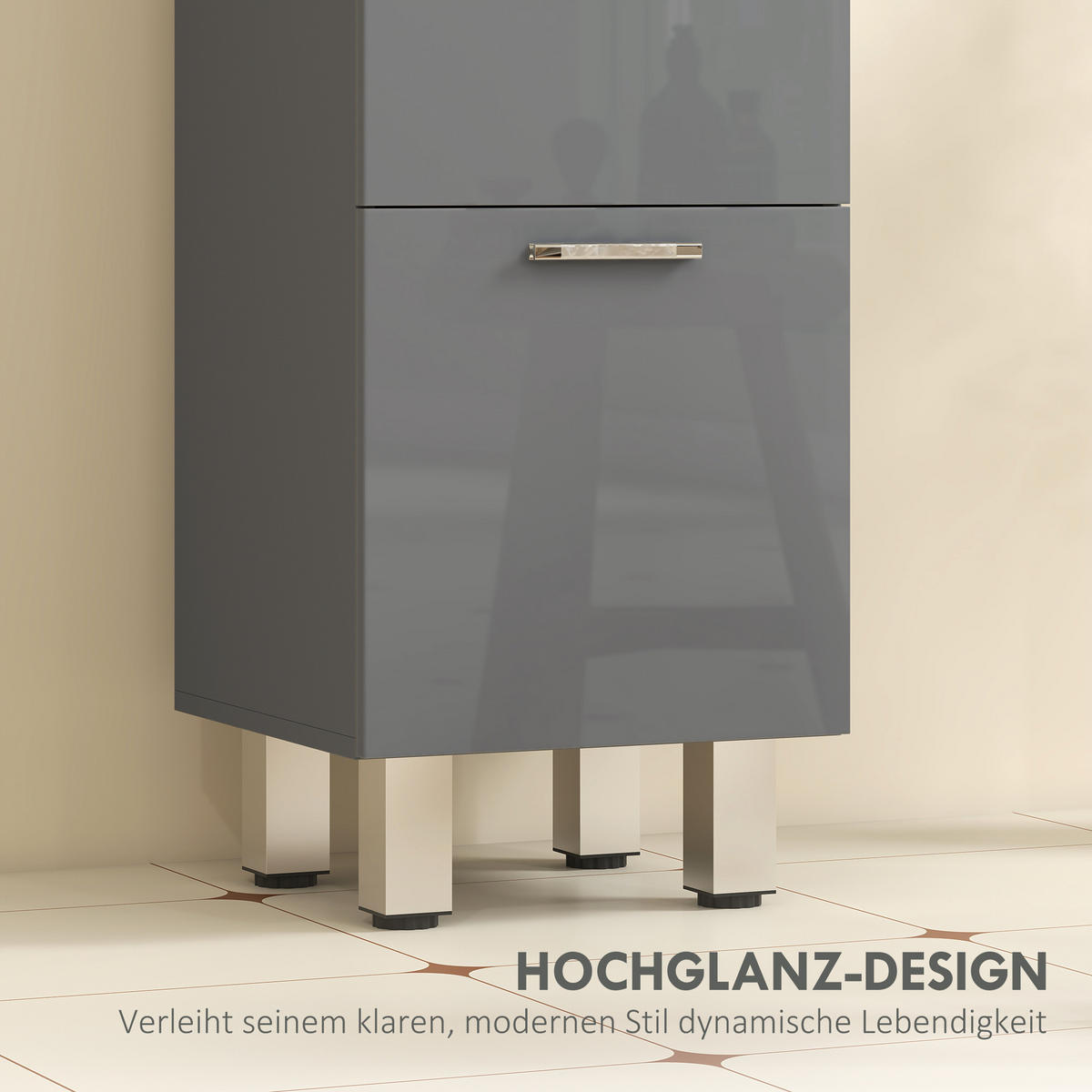 BADEZIMMERSCHRANK DE-10545 4 Schubladen, Hochglanz Grau - Grau, Holzwerkstoff (30/93/30cm) - ComfortXL