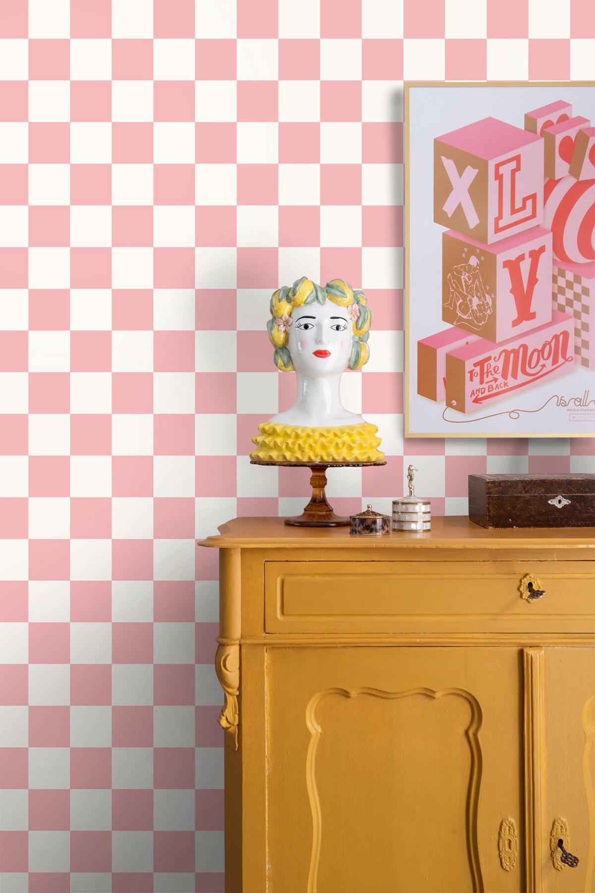 TAPETE Karomuster 53 cm x 10.05 m - Pink, Papier (53/1000cm) - ESTAhome