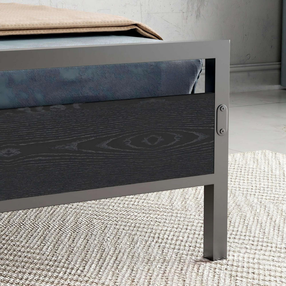 METALLBETT 140/200 cm mit Lattenrost und MDF-Elementen, Schwarz - Schwarz, Metall (140/200cm) - Redom